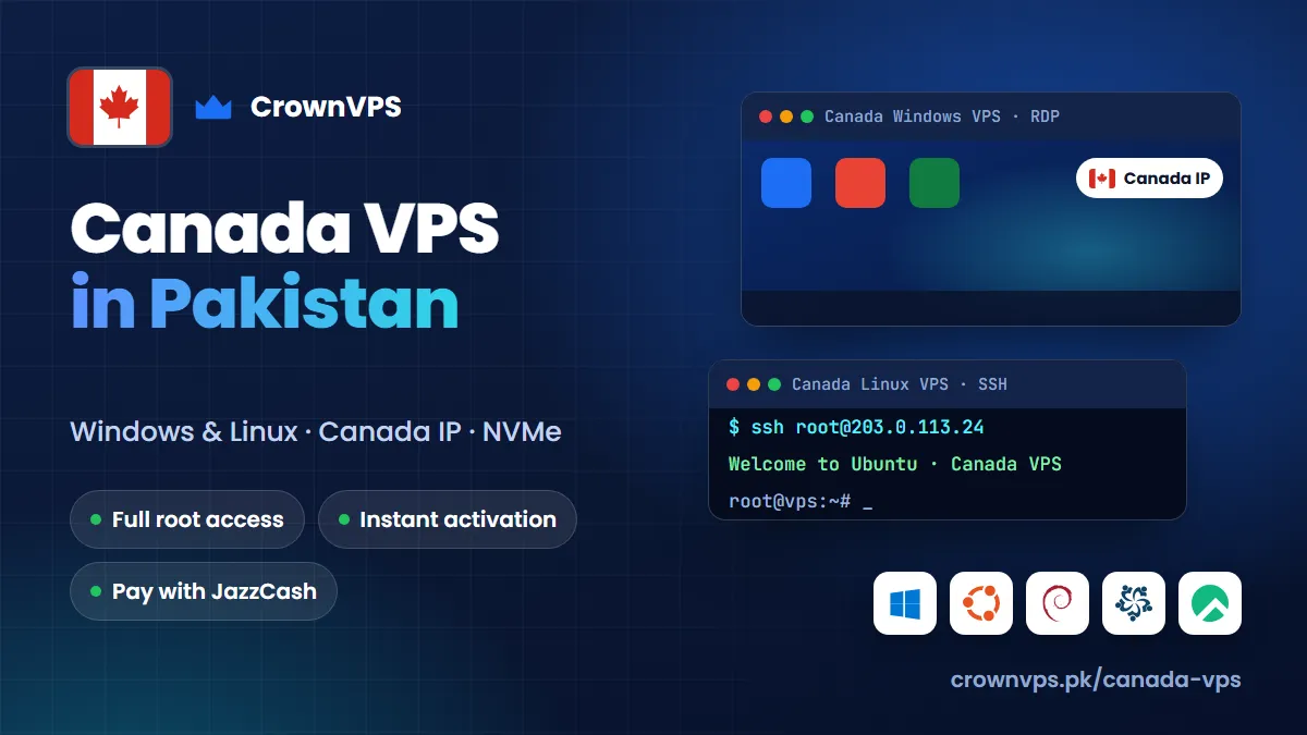 Canada VPS in Pakistan from CrownVPS: Windows VPS or Linux VPS with a Canada IP, NVMe storage and full root access